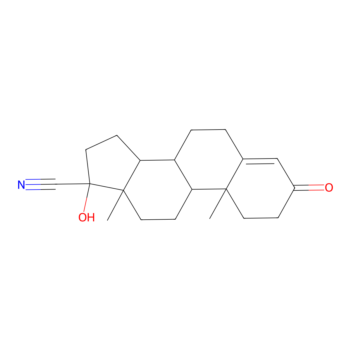 (10R,13S,17R)-17-hydroxy-10,13-dimethyl-3-oxo-2,3,6,7,8,9,10,11,12,13,14,15,16,17-tetradecahydro-1H-cyclopenta[a]phenanthrene-17-carbonitrile molecular structure, CAS 77881-13-1