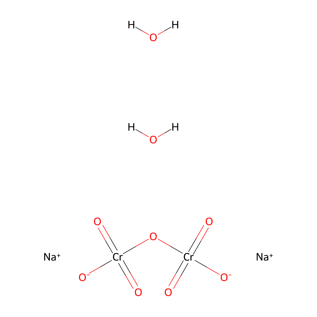 Sodium dichromate dihydrate molecular structure, CAS 7789-12-0