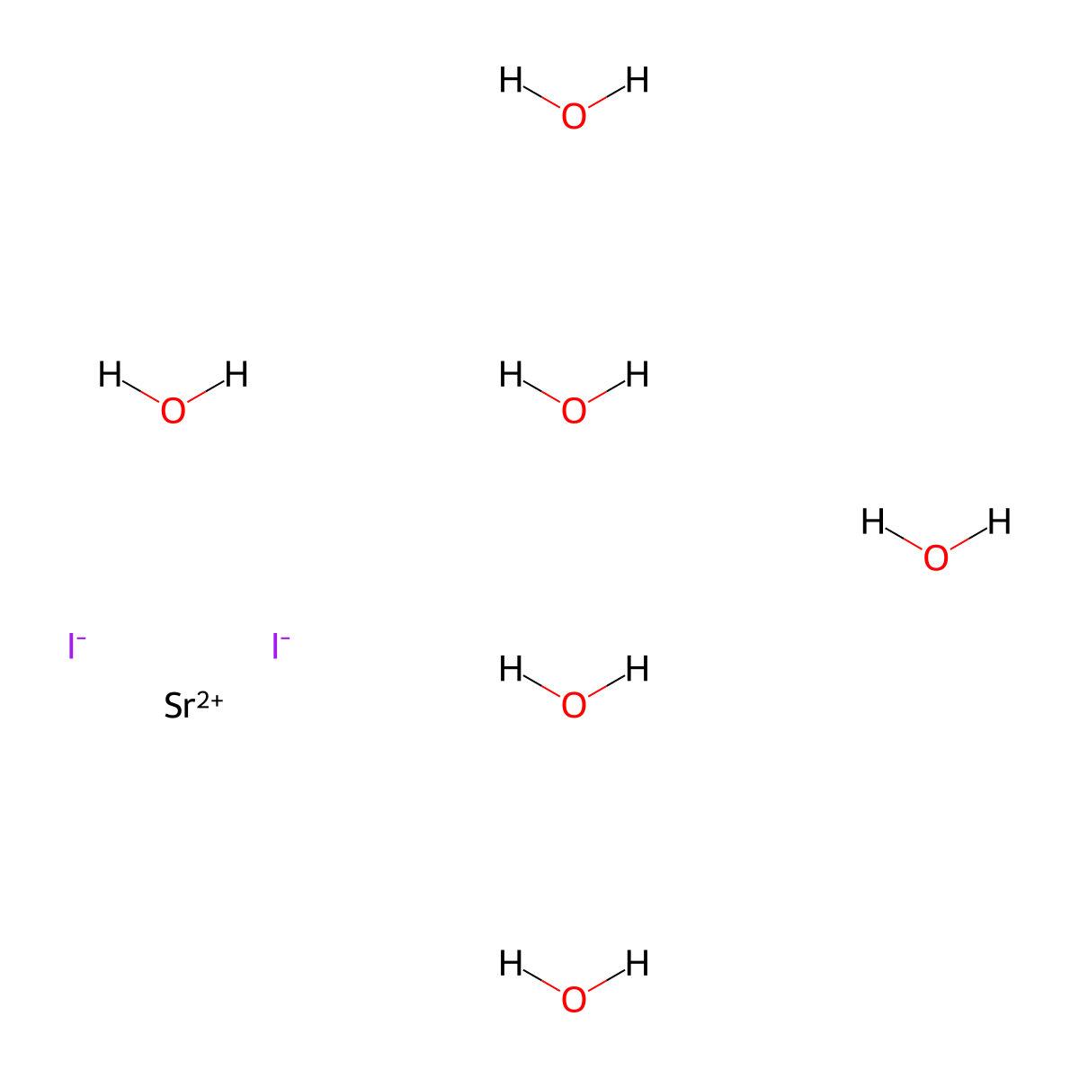 Strontium iodide, hexahydrate molecular structure, CAS 7790-40-1
