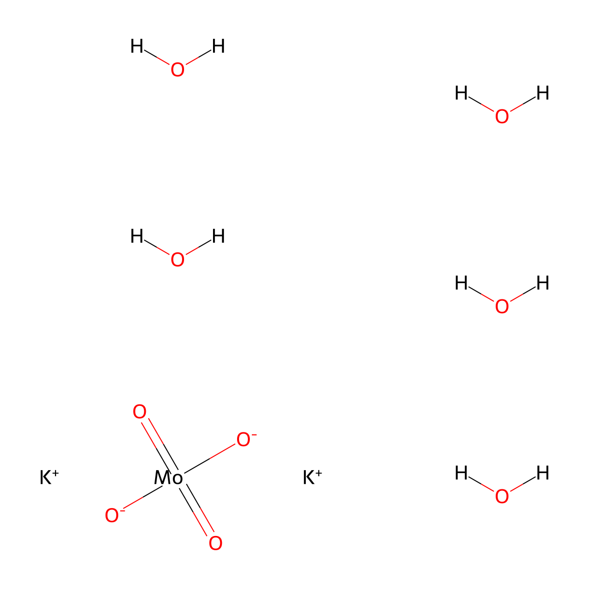 Molybdic acid, dipotassium salt, pentahydrate molecular structure, CAS 7790-55-8