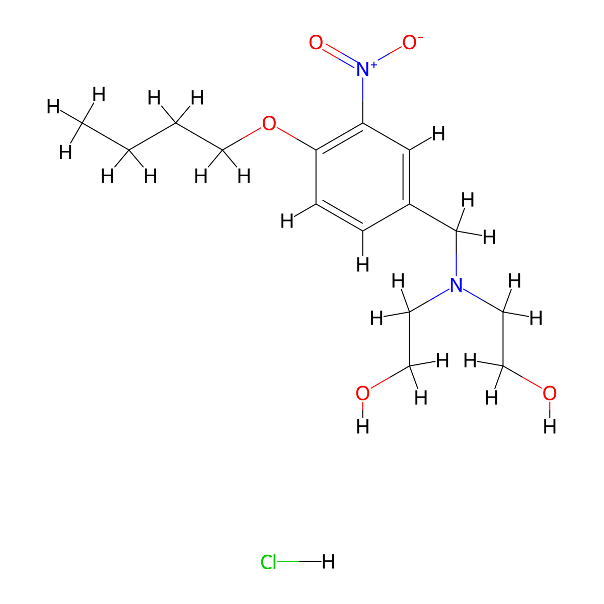 Ethanol, 2,2'-((4-butoxy-3-nitrobenzyl)imino)di-, hydrochloride molecular structure, CAS 77905-48-7