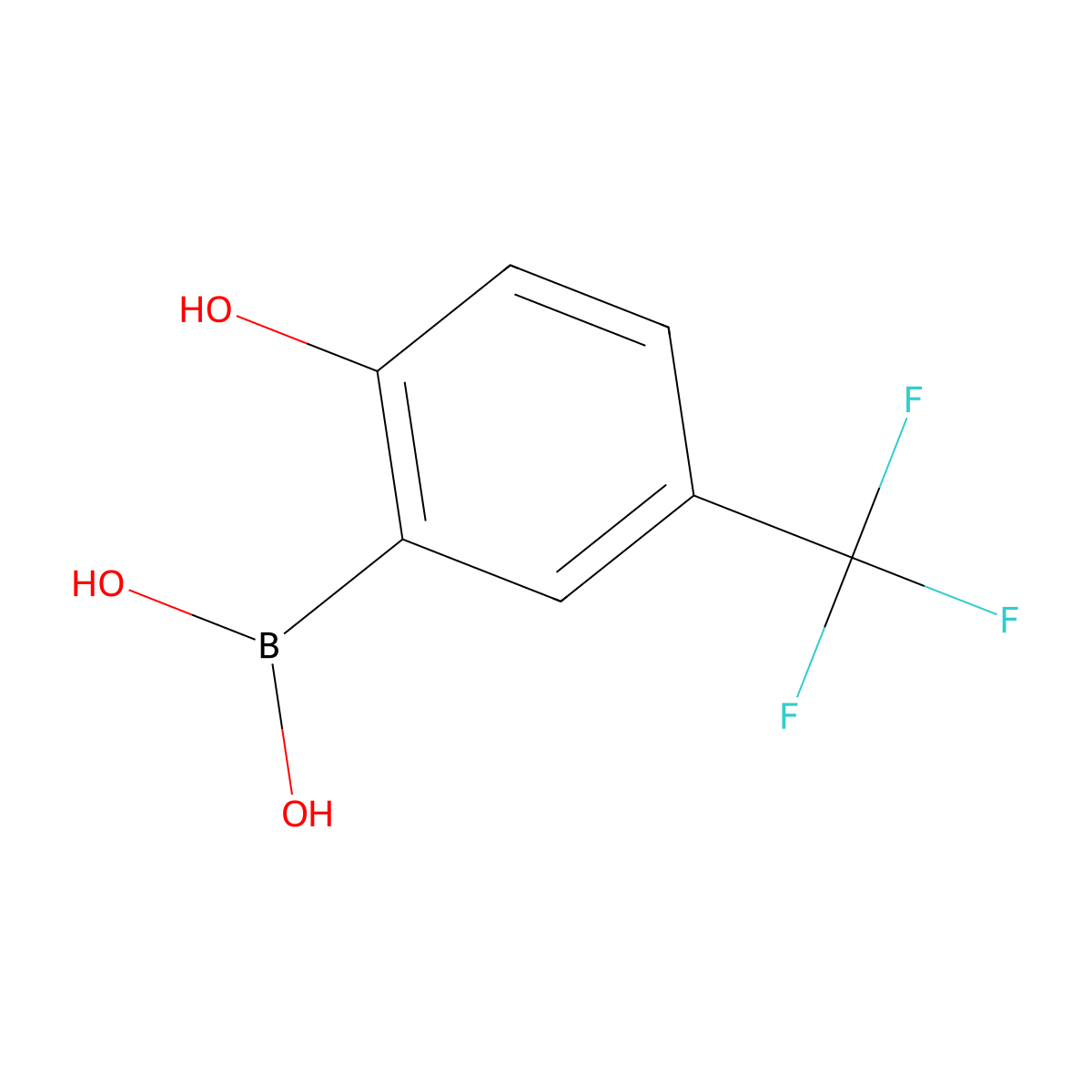(2-Hydroxy-5-(trifluoromethyl)phenyl)boronic acid molecular structure, CAS 779329-55-4