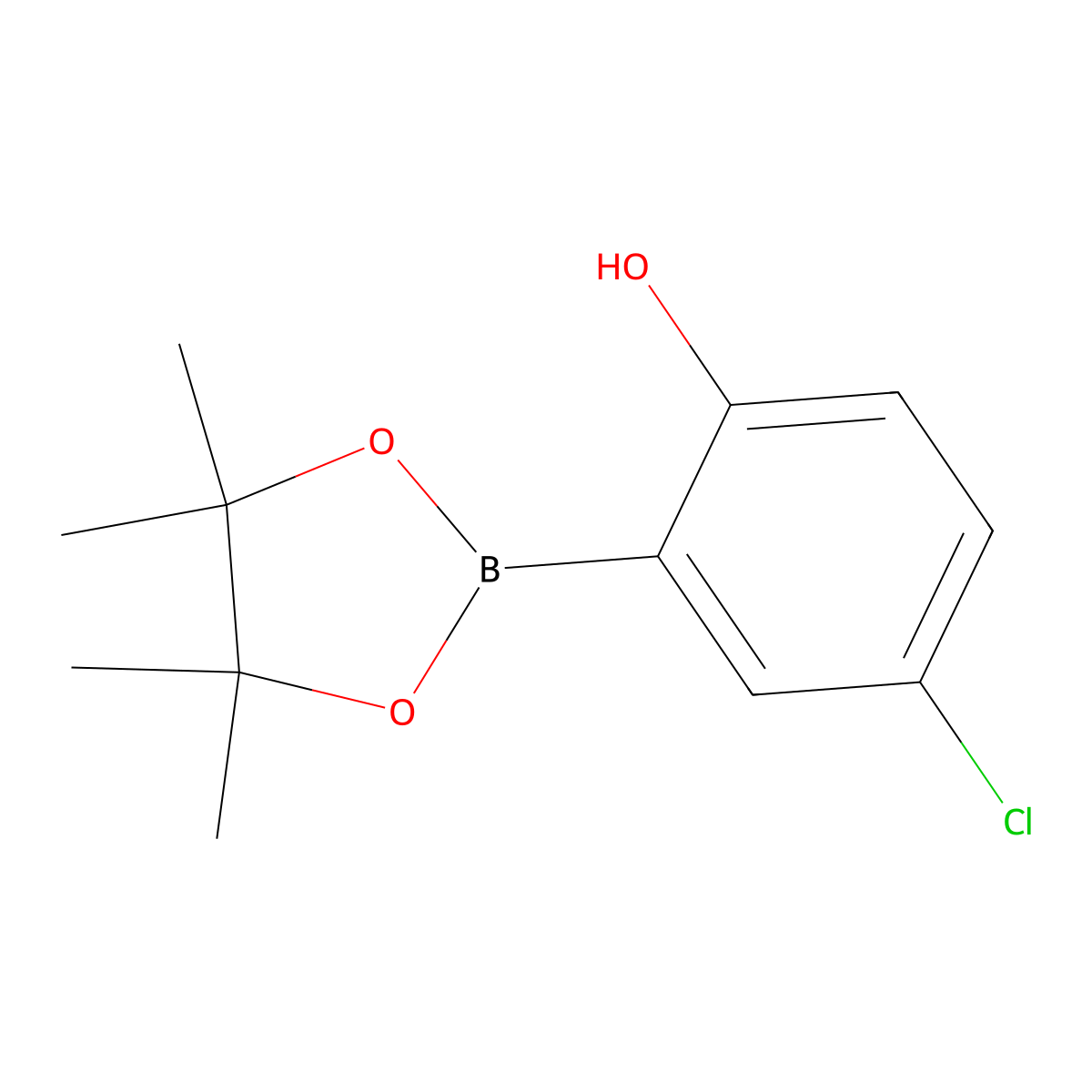 4-Chloro-2-(4,4,5,5-tetramethyl-1,3,2-dioxaborolan-2-yl)phenol molecular structure, CAS 779331-28-1
