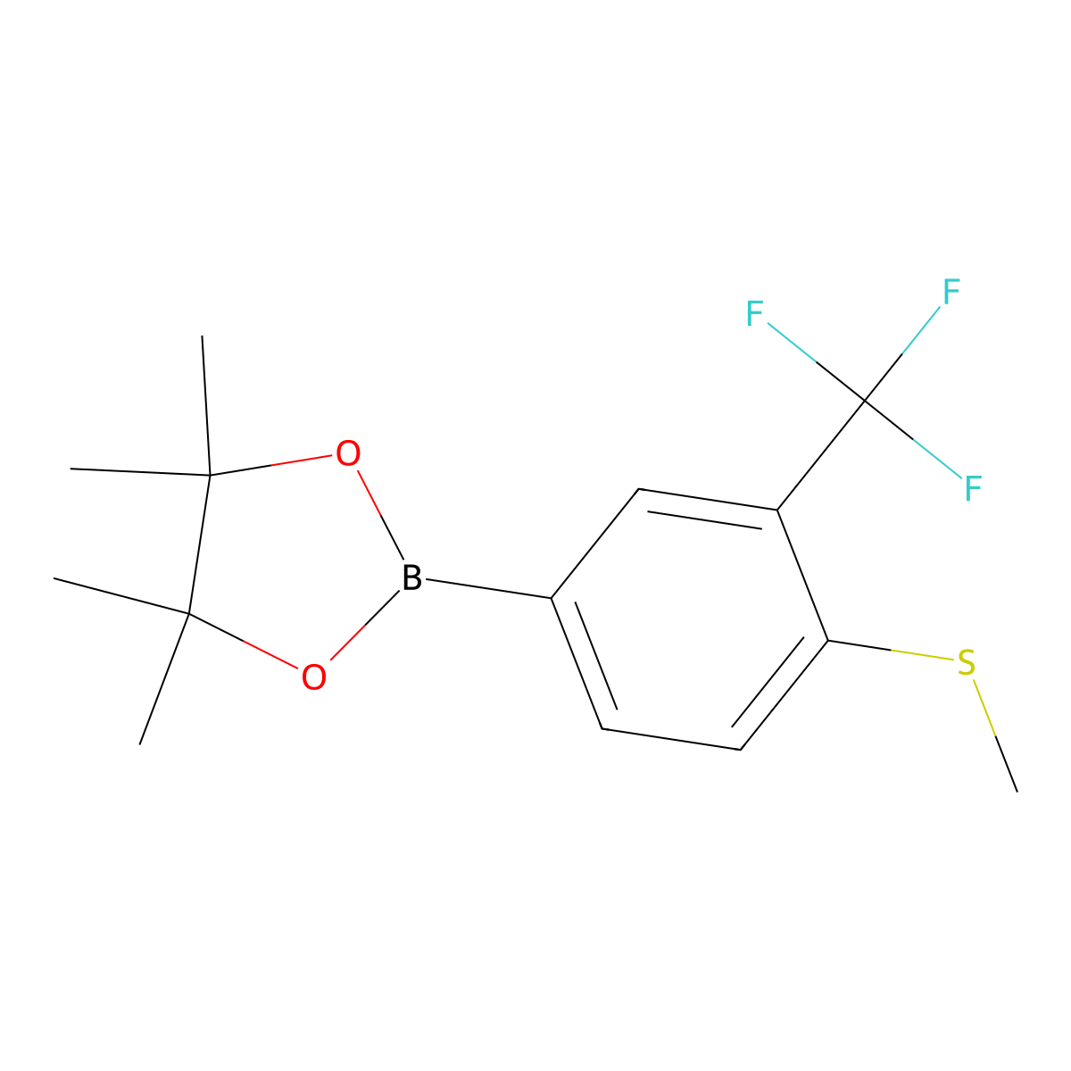 4-Methylthio-3-(trifluoromethyl)phenylboronic acid pinacol ester molecular structure, CAS 779331-59-8