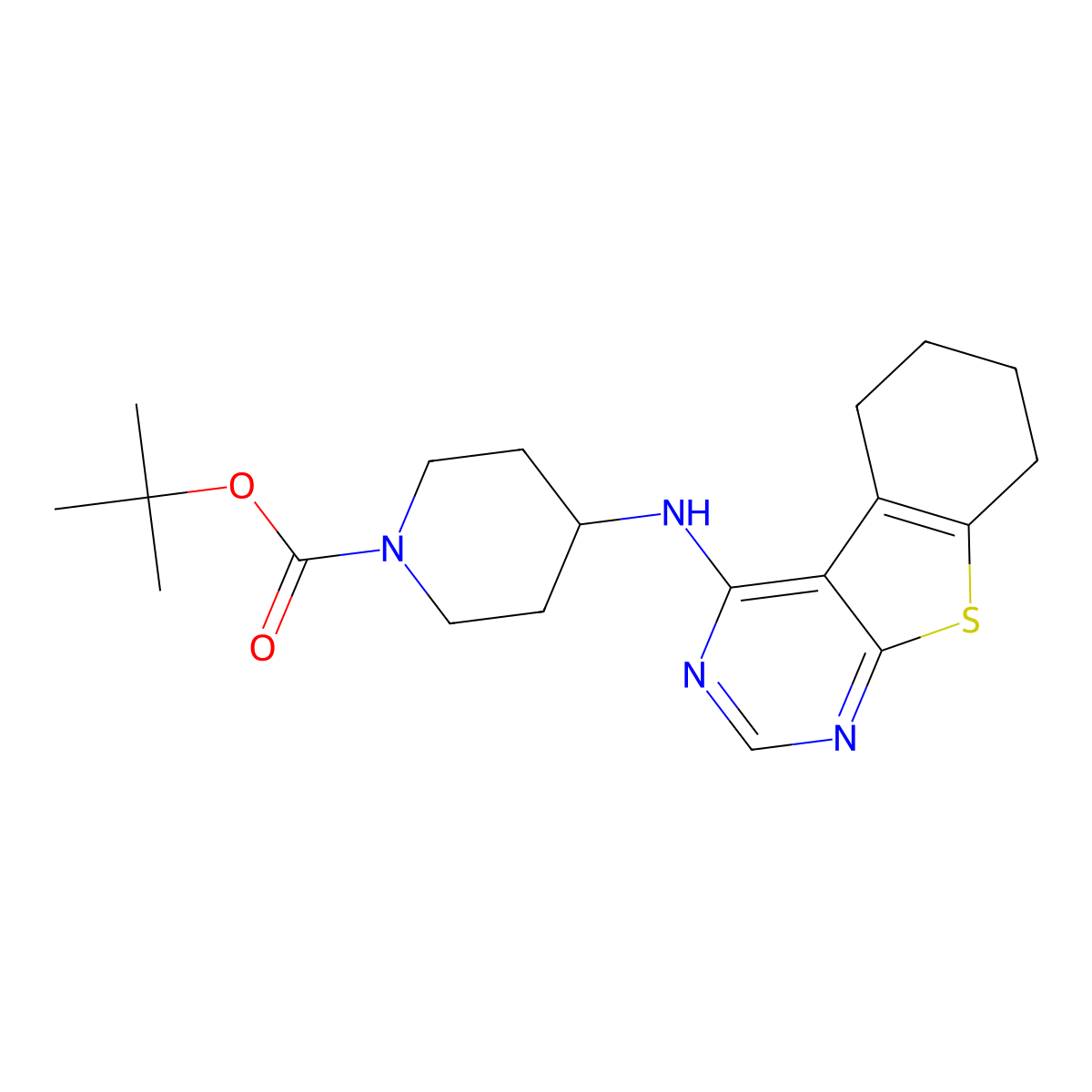 1-Piperidinecarboxylic acid, 4-[(5,6,7,8-tetrahydro[1]benzothieno[2,3-d]pyrimidin-4-yl)amino]-, 1,1-dimethylethyl ester molecular structure, CAS 779338-96-4