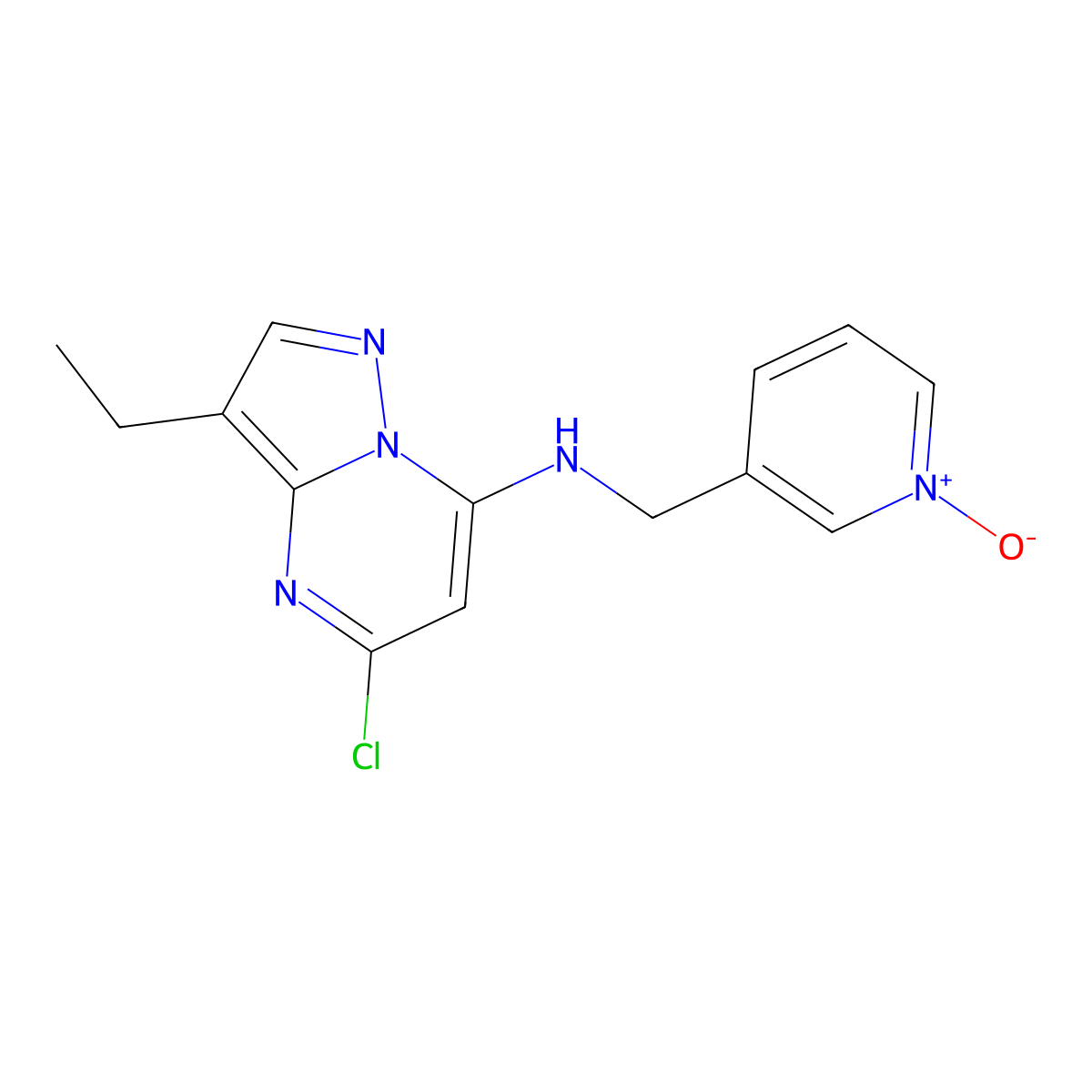 3-(((5-Chloro-3-ethylpyrazolo[1,5-a]pyrimidin-7-yl)amino)methyl)pyridine 1-oxide molecular structure, CAS 779353-65-0