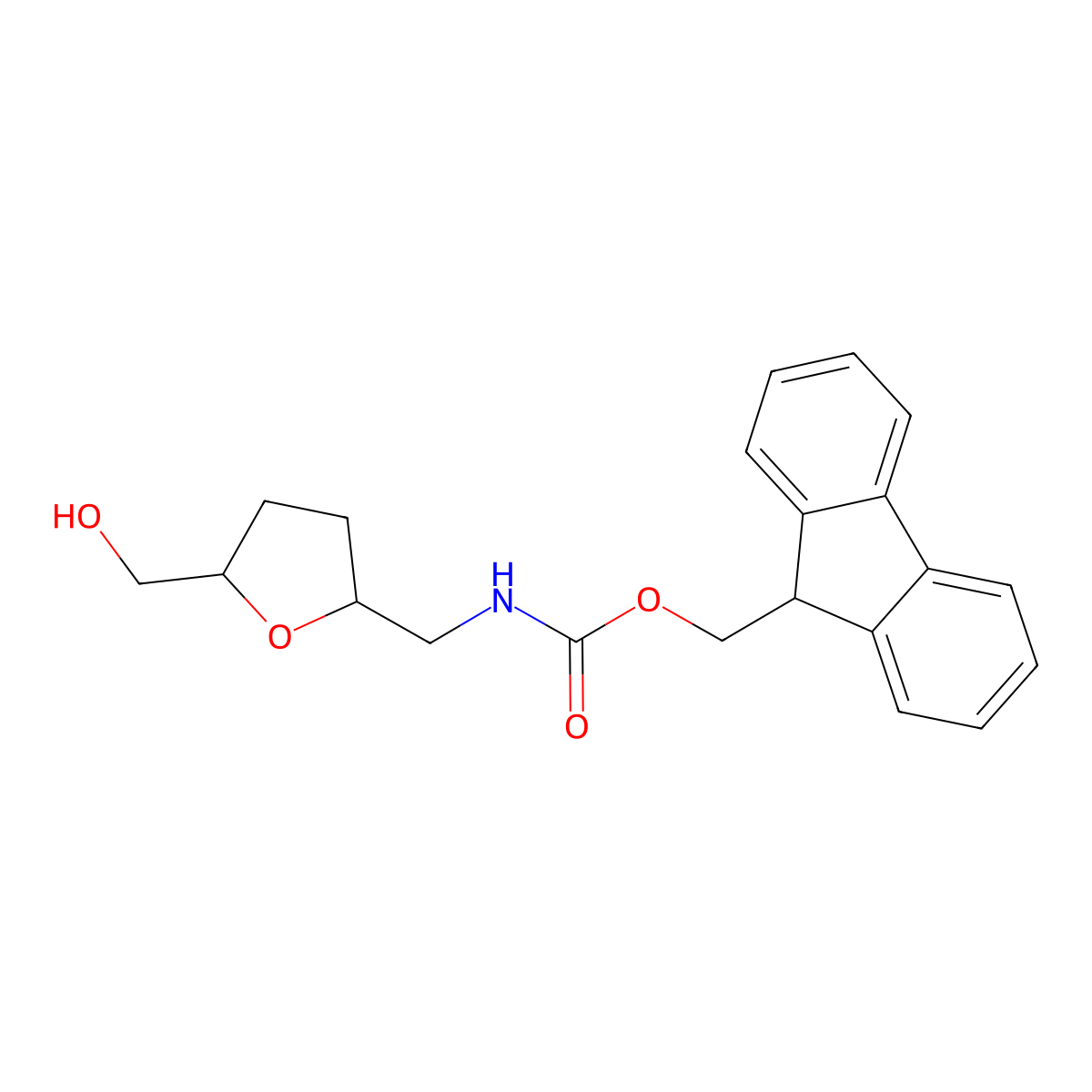 rac-(9H-fluoren-9-yl)methyl N-{[(2R,5S)-5-(hydroxymethyl)oxolan-2-yl]methyl}carbamate molecular structure, CAS 779358-53-1