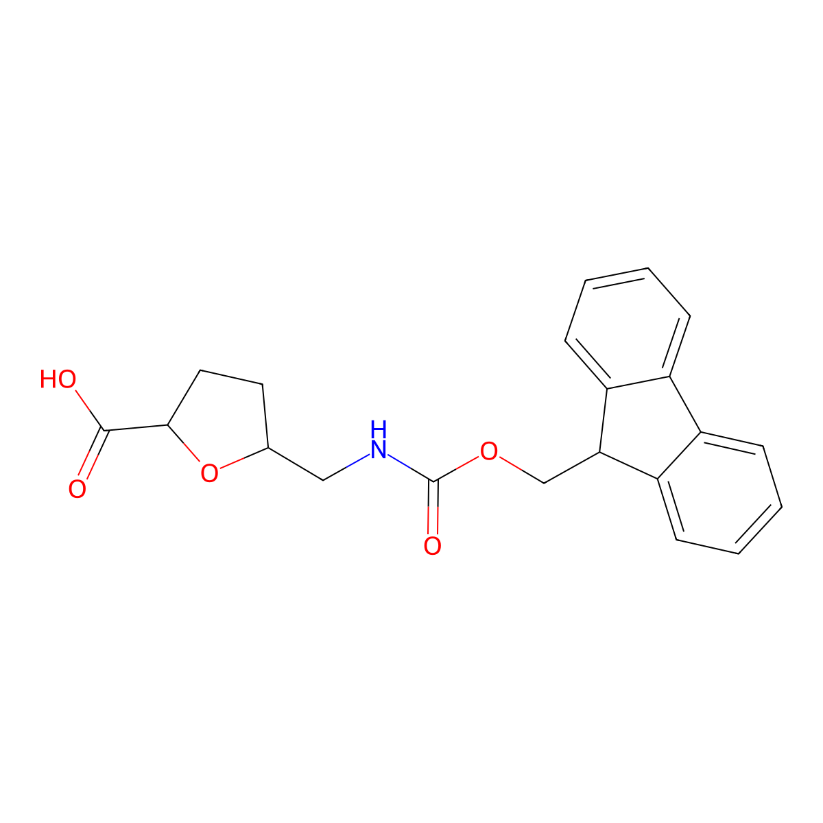 rac-(2R,5S)-5-(((((9H-fluoren-9-yl)methoxy)carbonyl)amino)methyl)oxolane-2-carboxylic acid molecular structure, CAS 779358-54-2
