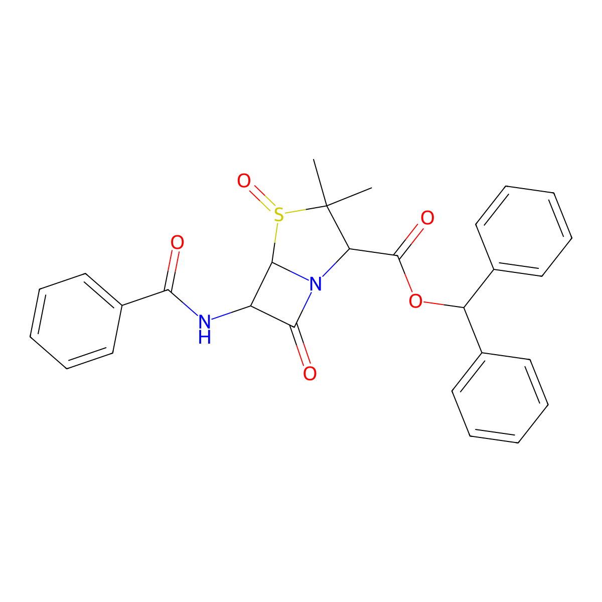 6-Benzamido-3,3-dimethyl-7-oxo-4-thia-1-azabicyclo[3.2.0]heptane-2-carboxylic Acid Benzhydryl Ester 4-Oxide molecular structure, CAS 77943-74-9