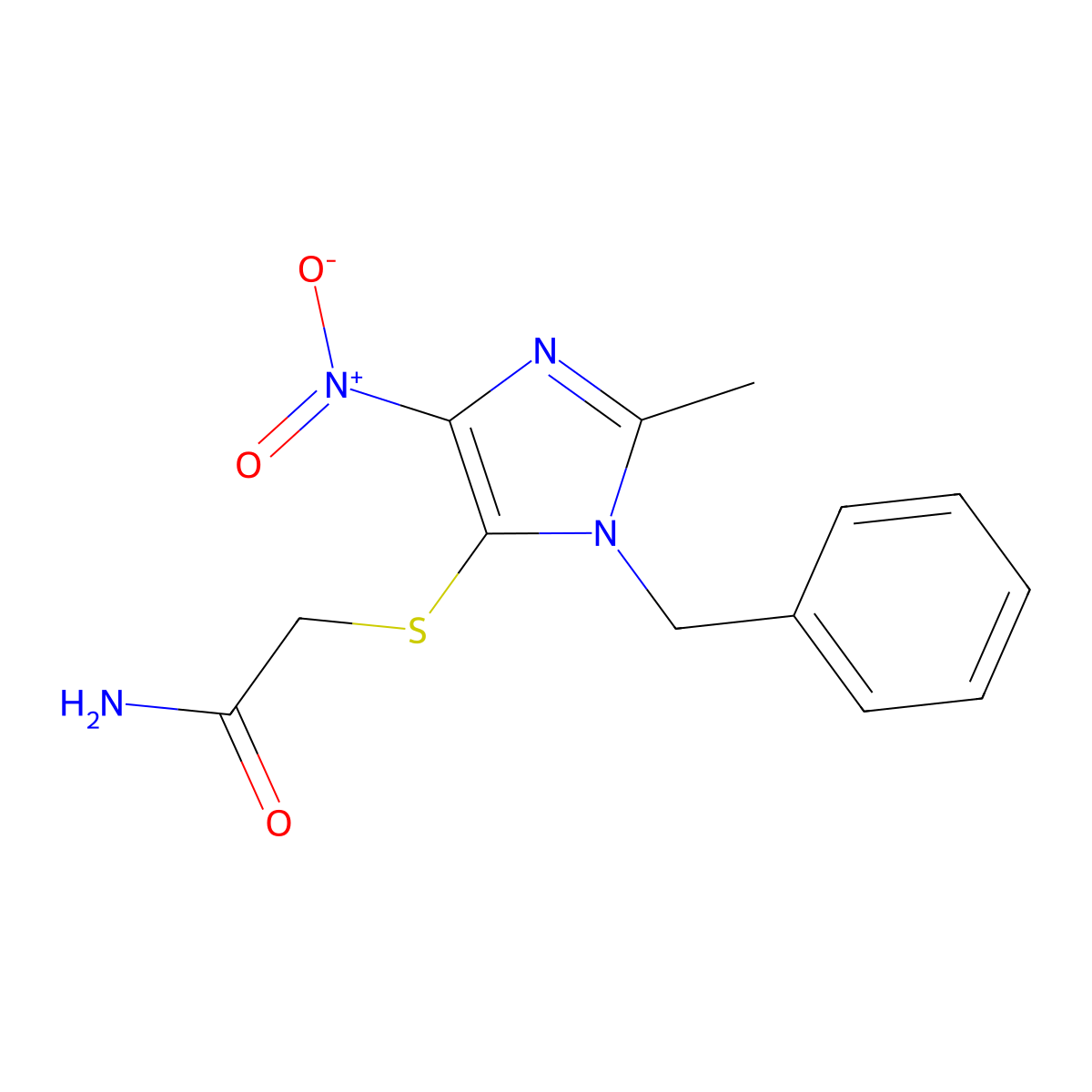 Acetamide, 2-((1-benzyl-2-methyl-4-nitro-1H-imidazol-5-yl)thio)- molecular structure, CAS 77952-74-0