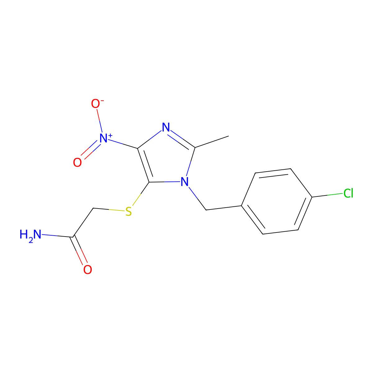 Acetamide, 2-((1-(p-chlorobenzyl)-2-methyl-4-nitro-1H-imidazol-5-yl)thio)- molecular structure, CAS 77952-76-2
