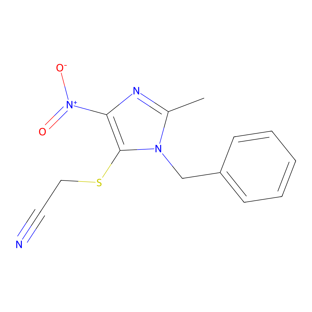Acetonitrile, ((1-benzyl-2-methyl-4-nitro-1H-imidazol-5-yl)thio)- molecular structure, CAS 77952-79-5