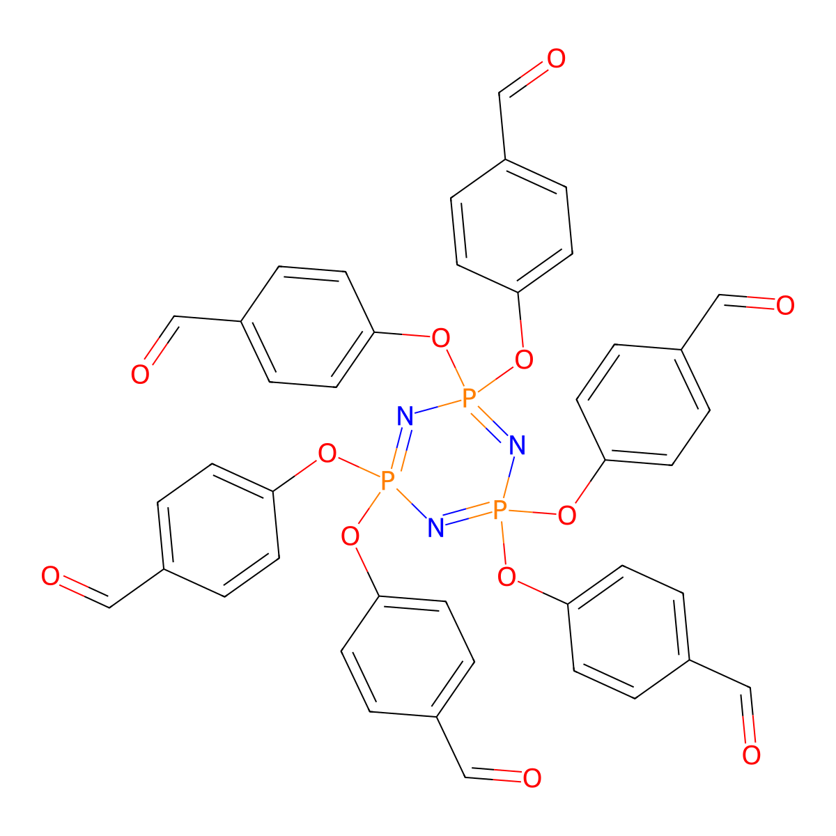 4,4',4'',4''',4'''',4'''''-((1,3,5,2L5,4l5,6l5-triazatriphosphinine-2,2,4,4,6,6-hexayl)hexakis(oxy))hexabenzaldehyde molecular structure, CAS 77958-57-7