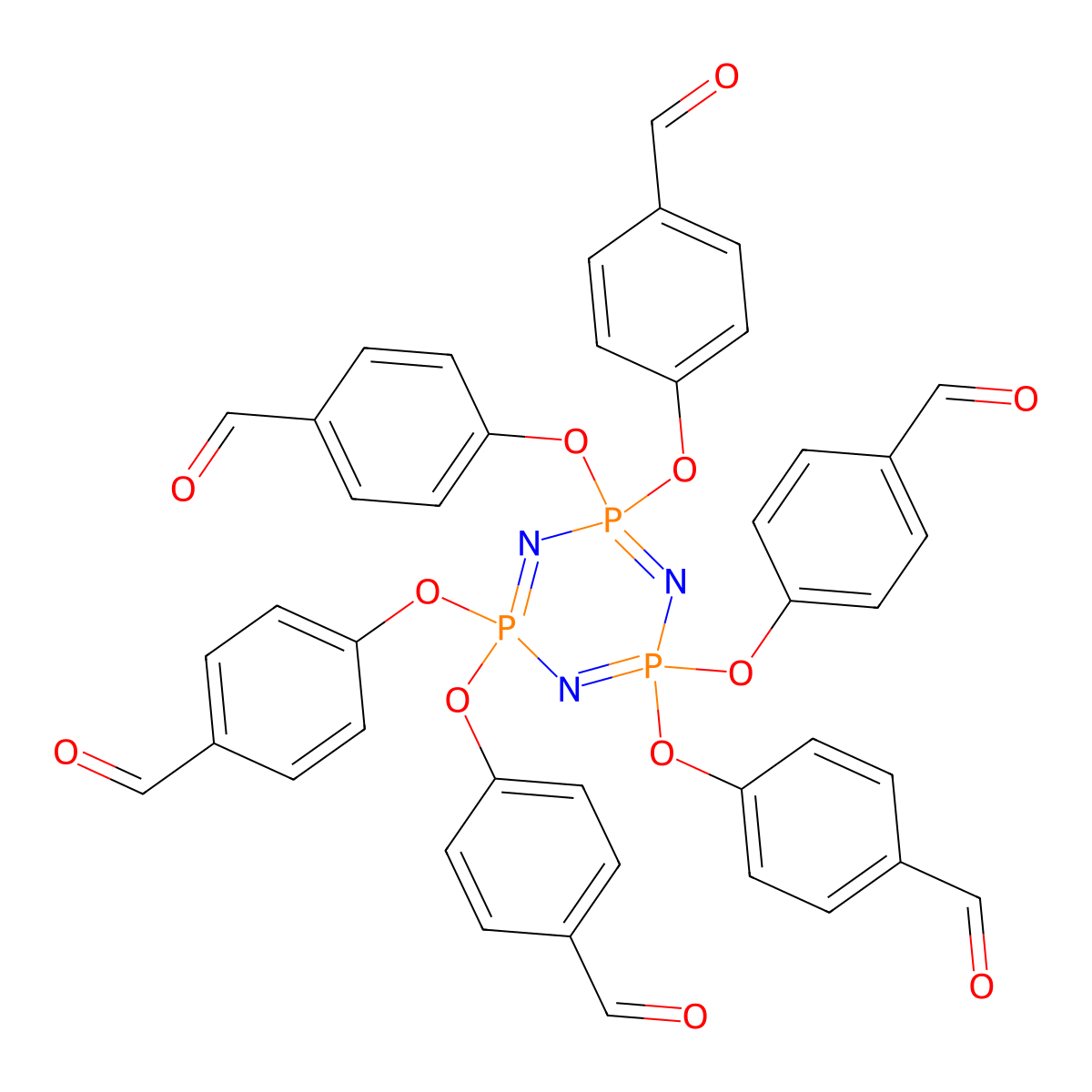 4,4',4'',4''',4'''',4'''''-((1,3,5,2L5,4l5,6l5-triazatriphosphinine-2,2,4,4,6,6-hexayl)hexakis(oxy))hexabenzaldehyde molecular structure, CAS 77958-57-7
