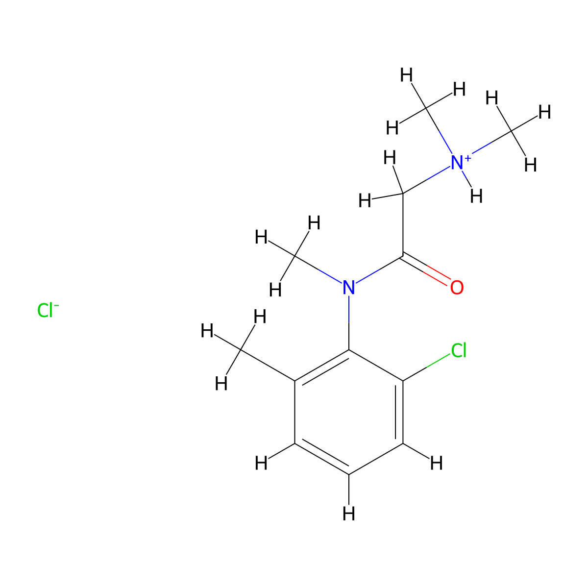 N-(2-Chloro-6-methylphenyl)-N,N~2~,N~2~-trimethylglycinamide--hydrogen chloride (1/1) molecular structure, CAS 77966-56-4