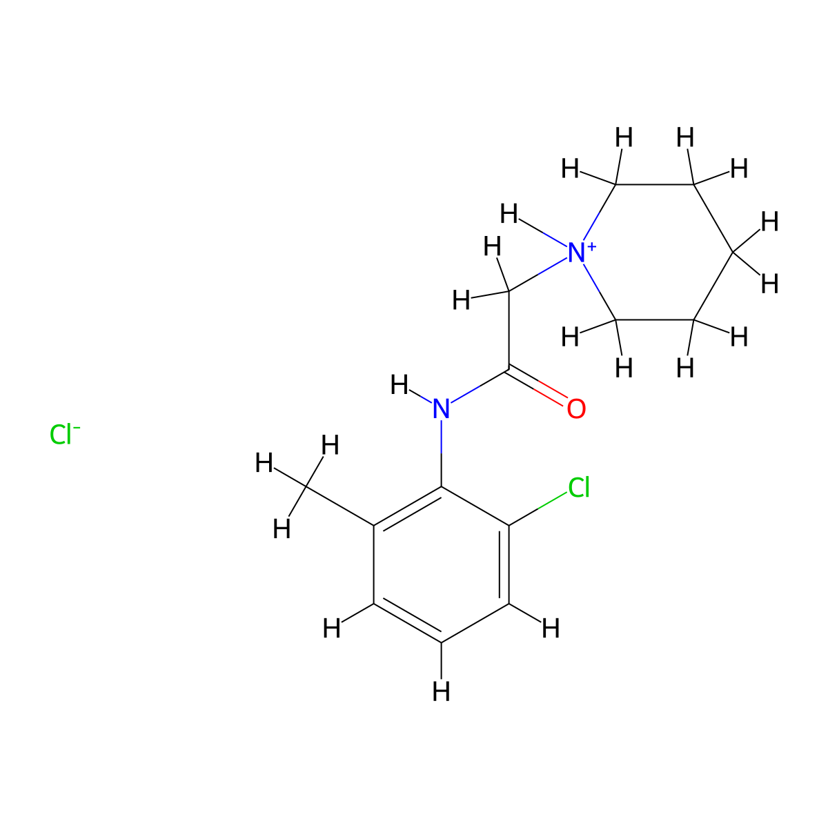 N-(2-Chloro-6-methylphenyl)-2-(piperidin-1-yl)ethanimidic acid--hydrogen chloride (1/1) molecular structure, CAS 77966-67-7
