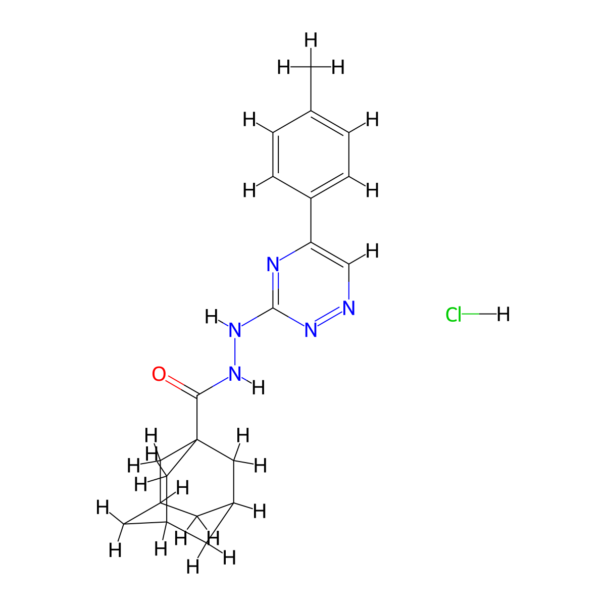 1-Adamantanecarboxylic acid, 2-(5-(p-tolyl)-3-as-triazinyl)hydrazide, hydrochloride molecular structure, CAS 77966-95-1