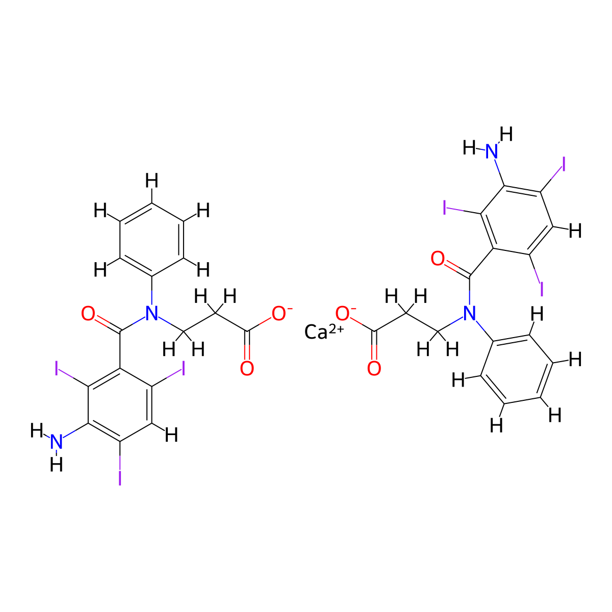beta-alanine, n-(3-amino-2,4,6-triiodobenzoyl)-n-phenyl-, calcium salt molecular structure, CAS 77966-96-2