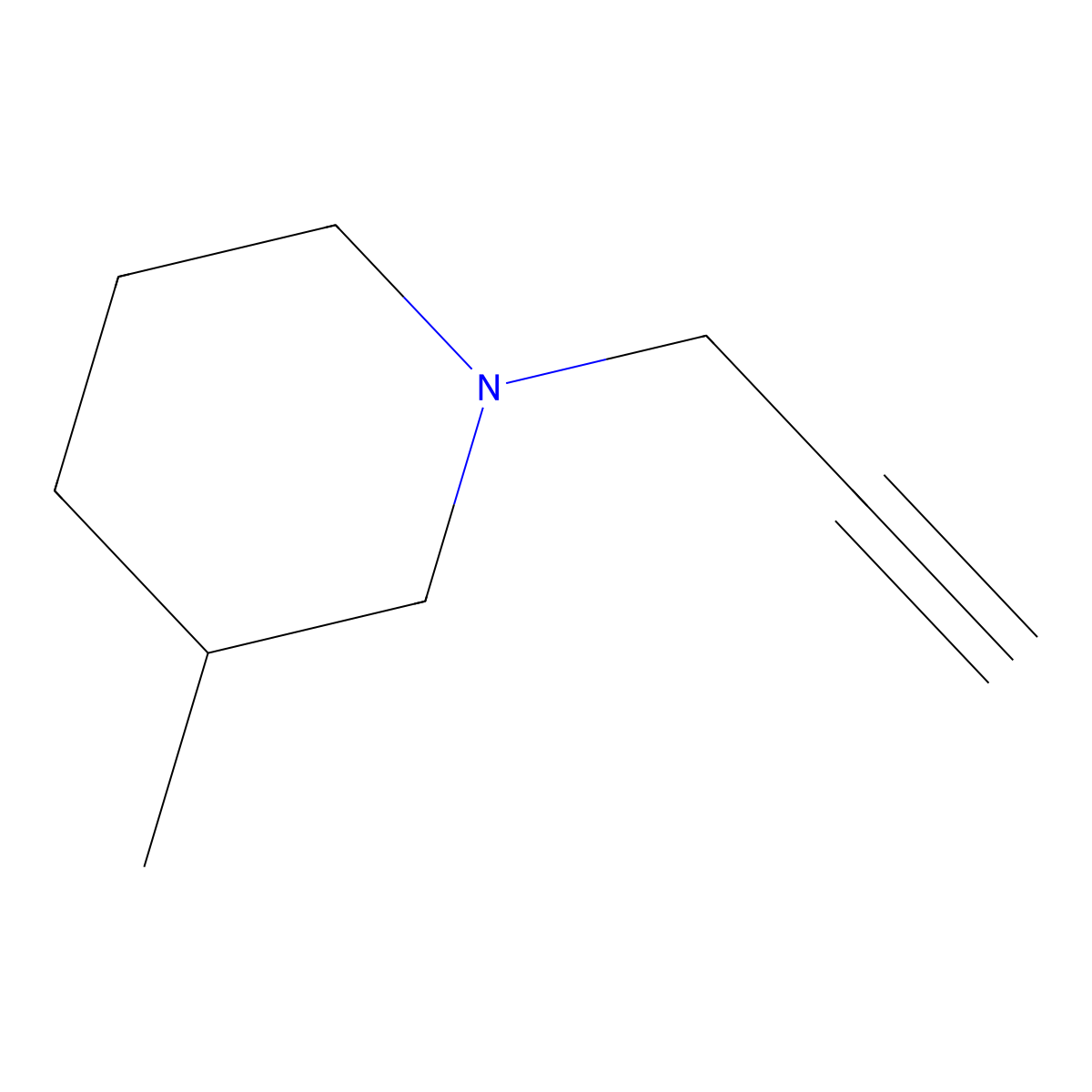3-Methyl-1-(prop-2-yn-1-yl)piperidine molecular structure, CAS 77975-79-2