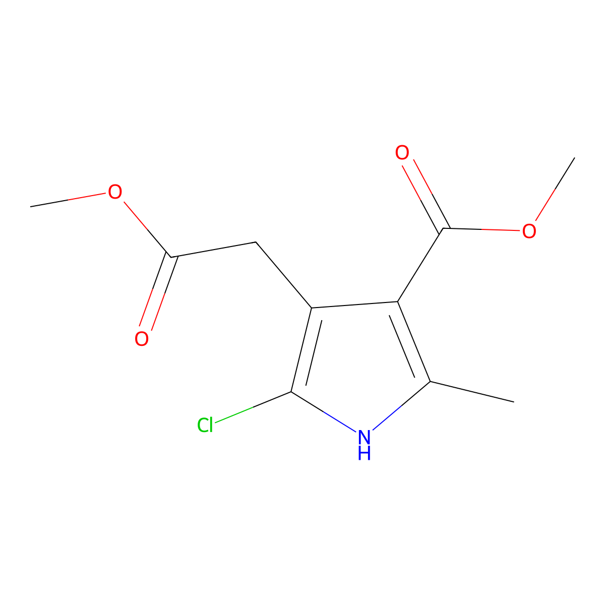 methyl 5-chloro-4-(2-methoxy-2-oxoethyl)-2-methyl-1H-pyrrole-3-carboxylate molecular structure, CAS 77978-86-0