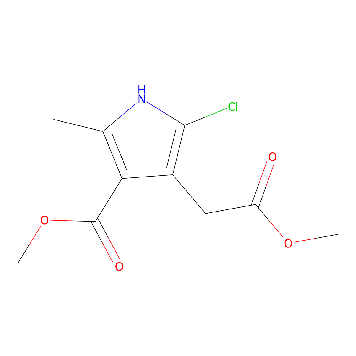 methyl 5-chloro-4-(2-methoxy-2-oxoethyl)-2-methyl-1H-pyrrole-3-carboxylate molecular structure, CAS 77978-86-0