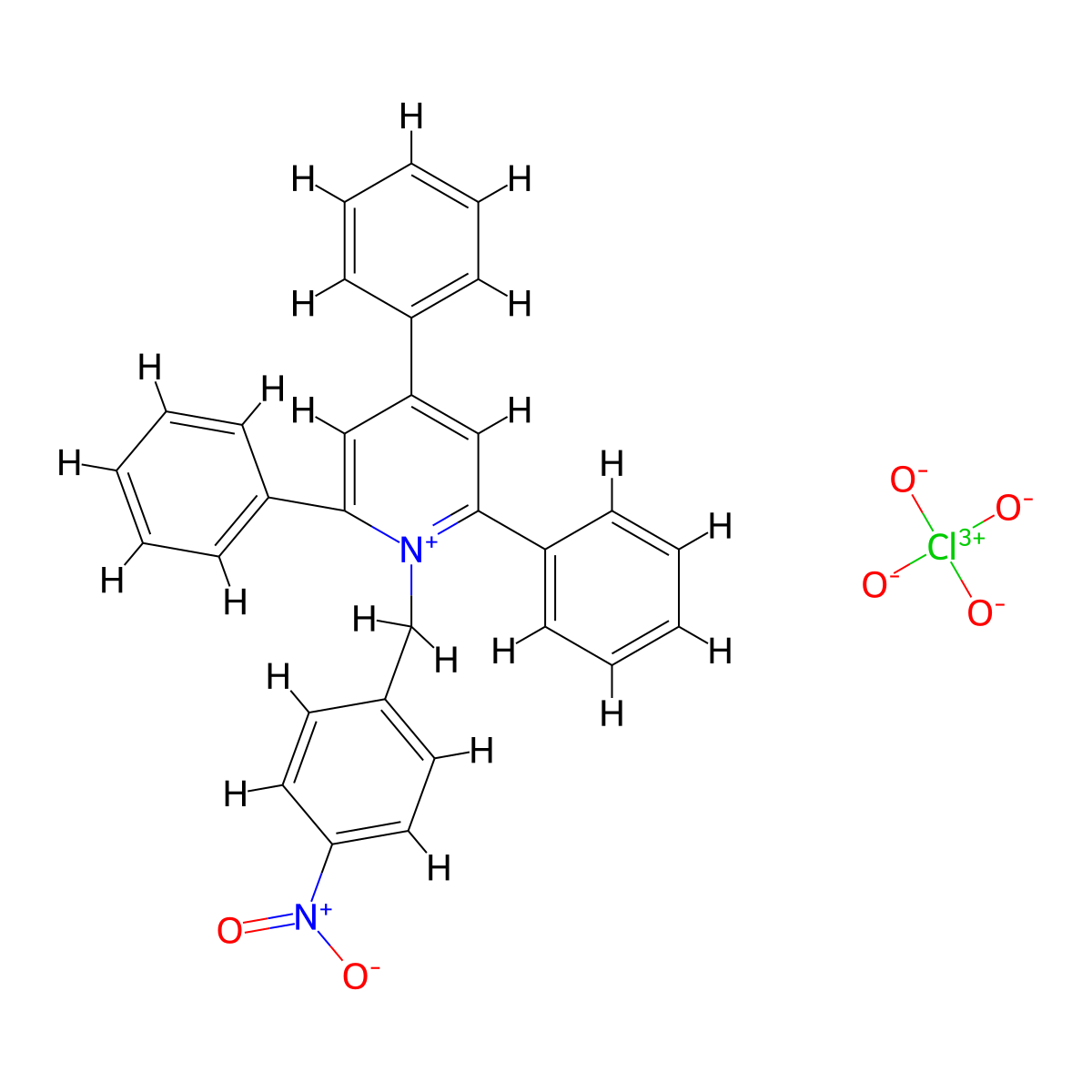 1-[(4-Nitrophenyl)methyl]-2,4,6-triphenylpyridin-1-ium perchlorate molecular structure, CAS 77984-73-7