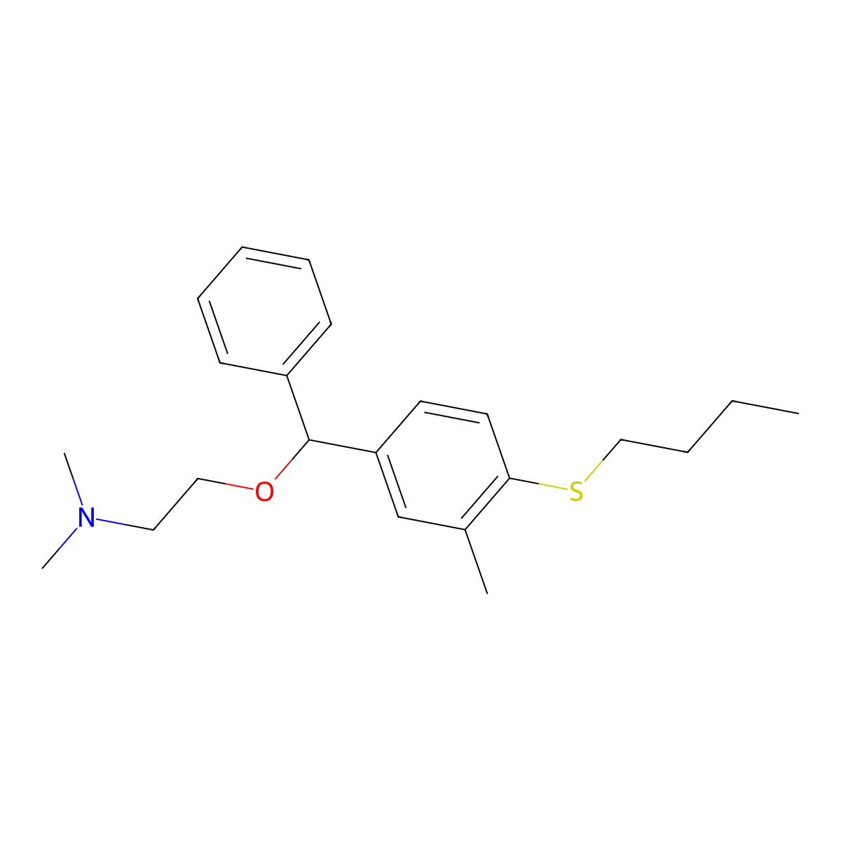Ethylamine, 2-((4-(butylthio)-3-methyl-alpha-phenylbenzyl)oxy)-N,N-dimethyl- molecular structure, CAS 7799-34-0