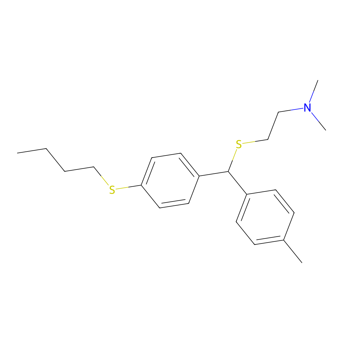 Ethylamine, 2-((p-(butylthio)-alpha-(p-tolyl)benzyl)thio)-N,N-dimethyl- molecular structure, CAS 7799-35-1