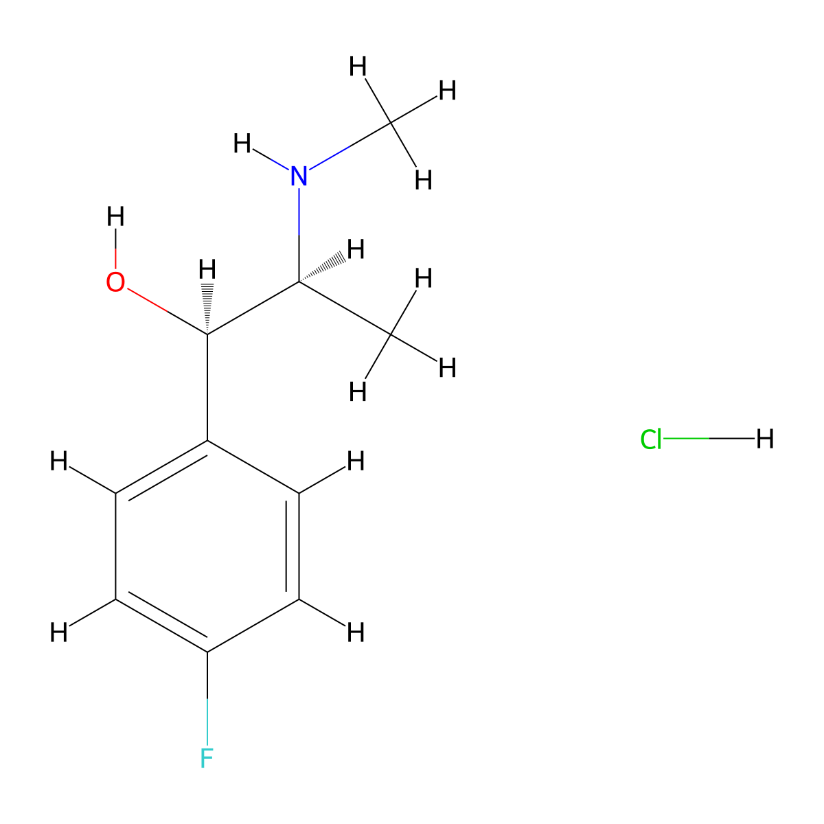 4-Fluoromethcathinone metabolite (hydrochloride) ((+/-)-Ephedrine stereochemistry) molecular structure, CAS 7799-72-6