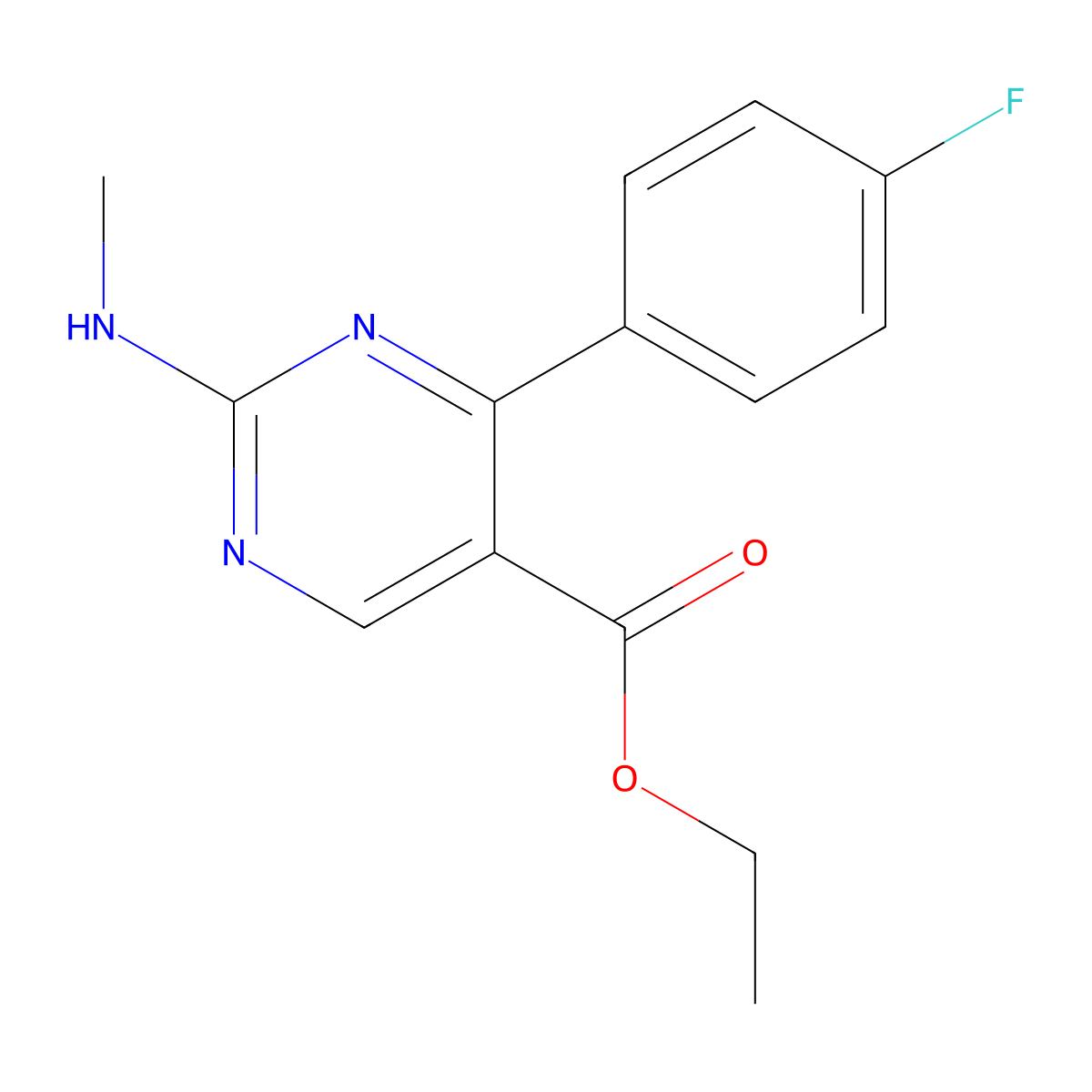 Ethyl 4-(4-fluorophenyl)-2-(methylamino)pyrimidine-5-carboxylate molecular structure, CAS 77995-06-3