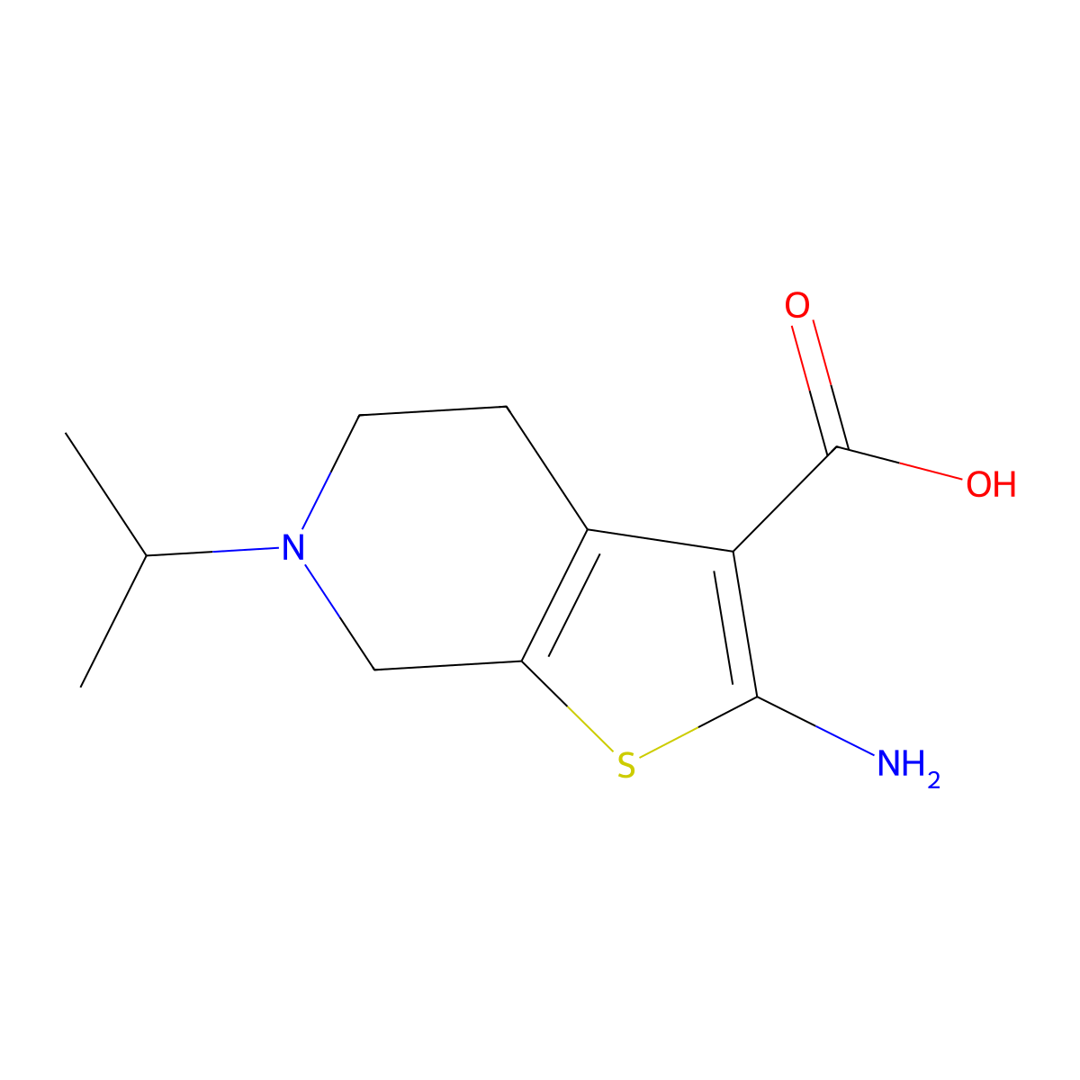 2-amino-6-(propan-2-yl)-4H,5H,6H,7H-thieno[2,3-c]pyridine-3-carboxylic acid molecular structure, CAS 779994-87-5