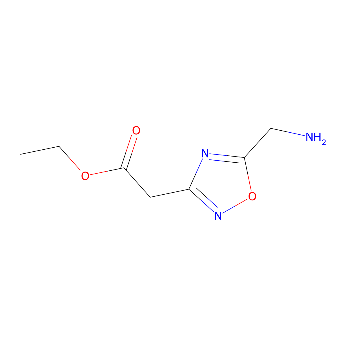 Ethyl 2-(5-(aminomethyl)-1,2,4-oxadiazol-3-yl)acetate molecular structure, CAS 780037-08-3