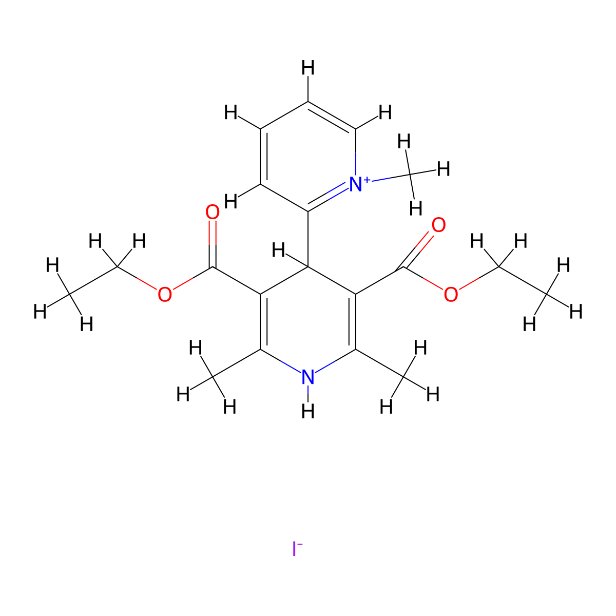2,4'-Bipyridinium, 1',4'-dihydro-3',5'-dicarboxy-1,2',6'-trimethyl-, iodide, diethyl ester molecular structure, CAS 78005-05-7