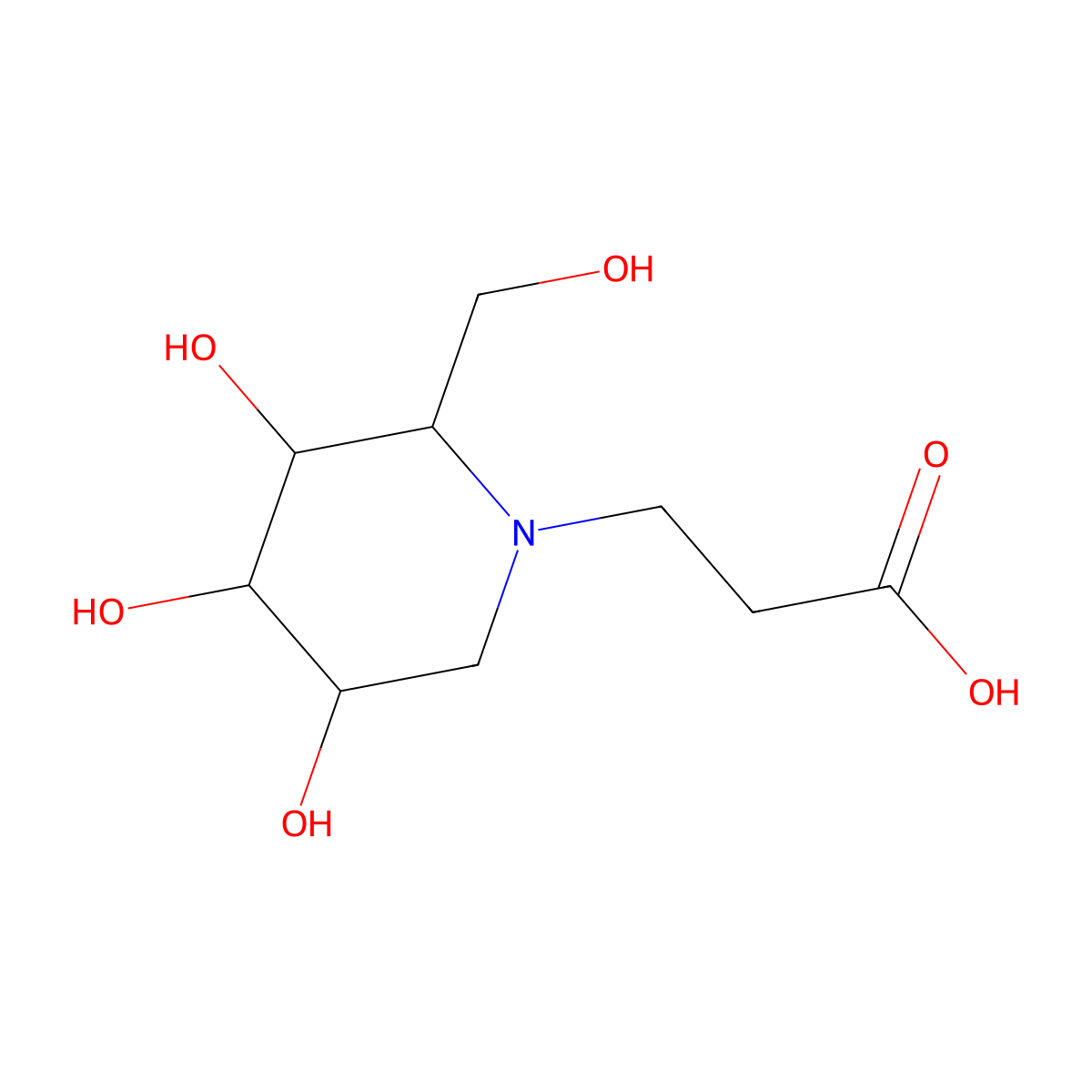 N-(2-Carboxyethyl)1-desoxinojirimycin molecular structure, CAS 78013-18-0