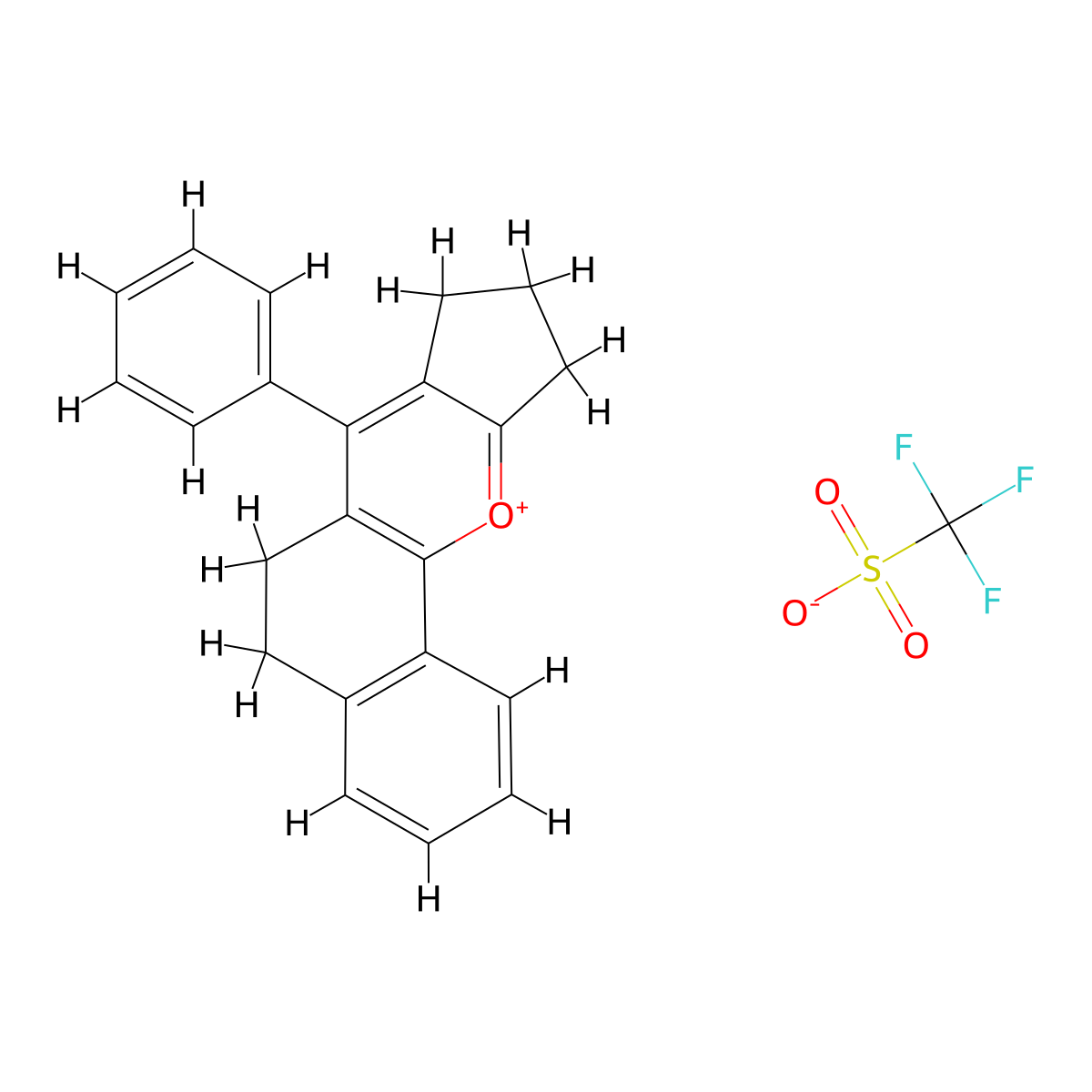 7-Phenyl-6,8,9,10-tetrahydro-5H-benzo[h]cyclopenta[b]chromenium trifluoromethanesulfonate molecular structure, CAS 78019-06-4