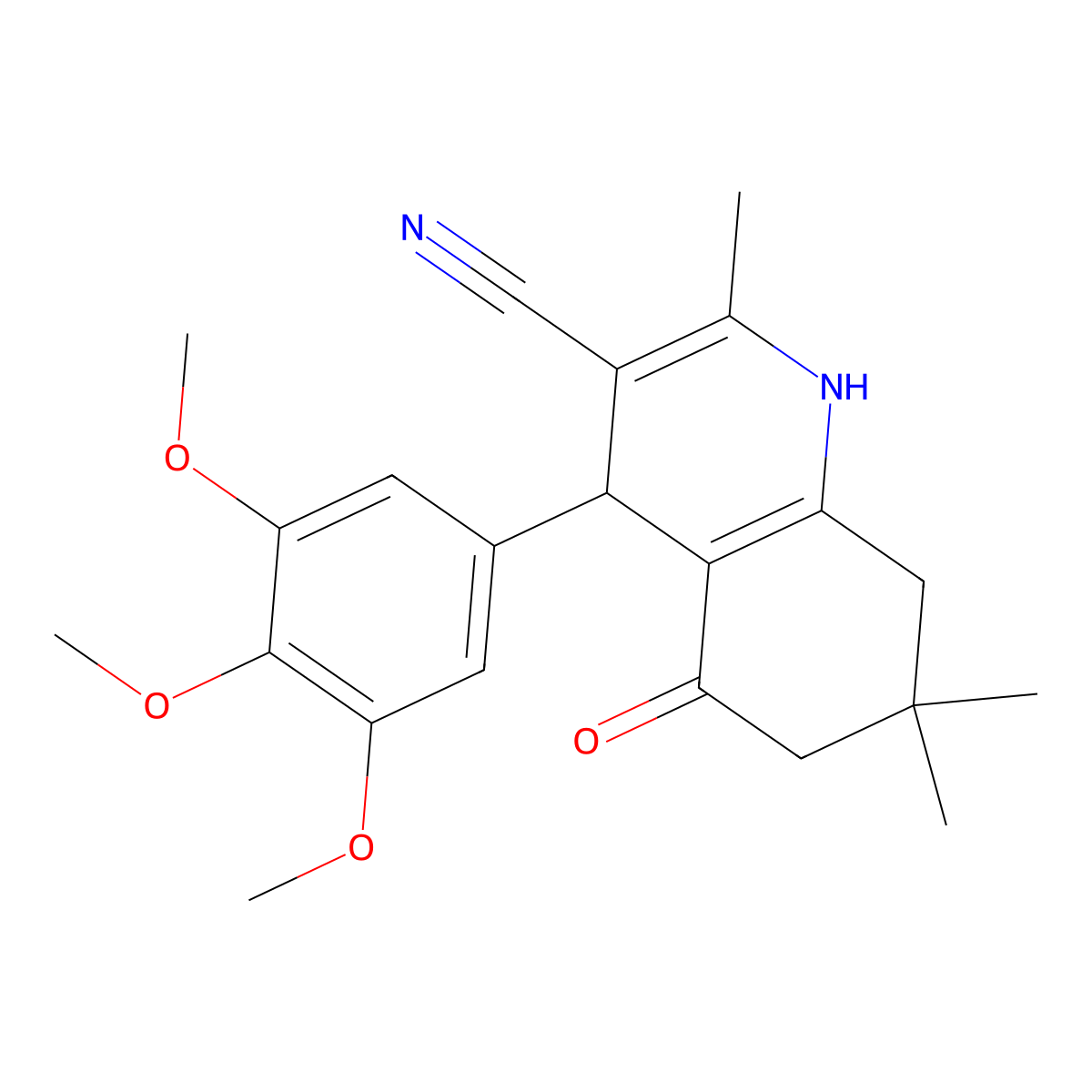 1,4,5,6,7,8-Hexahydro-2,7,7-trimethyl-5-oxo-4-(3,4,5-trimethoxyphenyl)-3-quinolinecarbonitrile molecular structure, CAS 78050-81-4