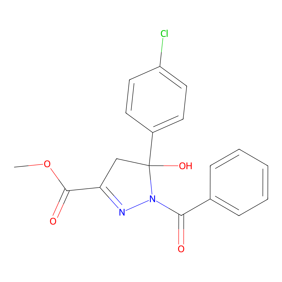 methyl 1-benzoyl-5-(4-chlorophenyl)-5-hydroxy-4,5-dihydro-1H-pyrazole-3-carboxylate molecular structure, CAS 78051-37-3