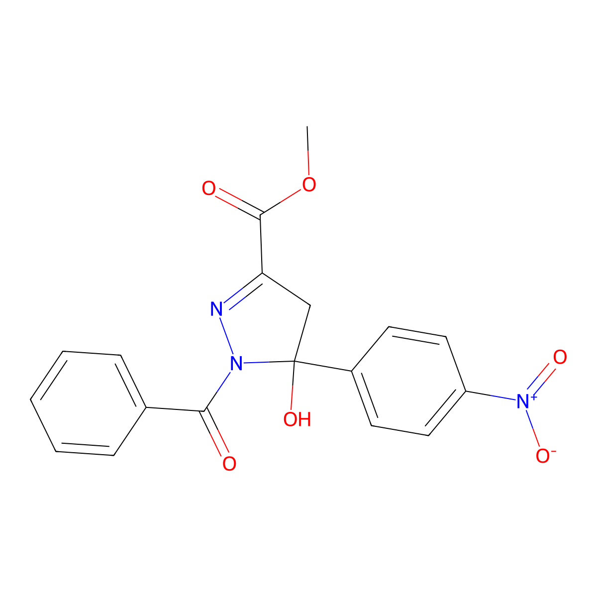 methyl 1-benzoyl-5-hydroxy-5-(4-nitrophenyl)-4H-pyrazole-3-carboxylate molecular structure, CAS 78051-40-8