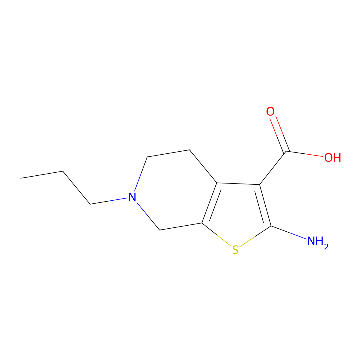 2-amino-6-propyl-4H,5H,6H,7H-thieno[2,3-c]pyridine-3-carboxylic acid molecular structure, CAS 780710-87-4
