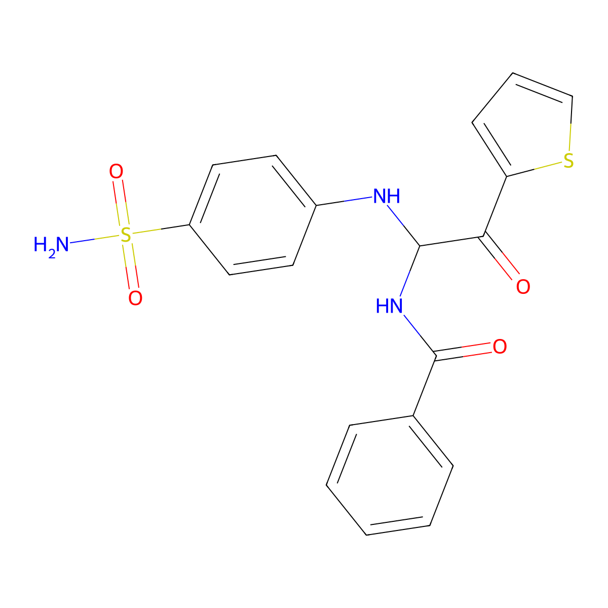 N-{2-oxo-1-[(4-sulfamoylphenyl)amino]-2-(thiophen-2-yl)ethyl}benzamide molecular structure, CAS 780775-19-1