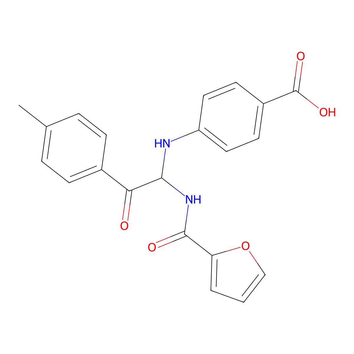4-{[1-[(2-Furylcarbonyl)amino]-2-(4-methylphenyl)-2-oxoethyl]amino}benzoic acid molecular structure, CAS 780775-25-9