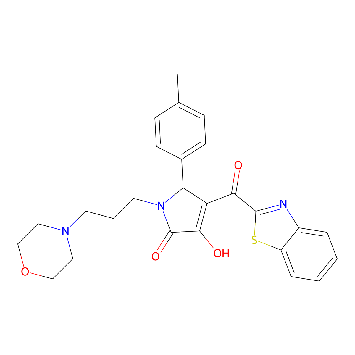 4-(1,3-benzothiazol-2-ylcarbonyl)-3-hydroxy-5-(4-methylphenyl)-1-(3-morpholinopropyl)-1,5-dihydro-2H-pyrrol-2-one molecular structure, CAS 780775-35-1