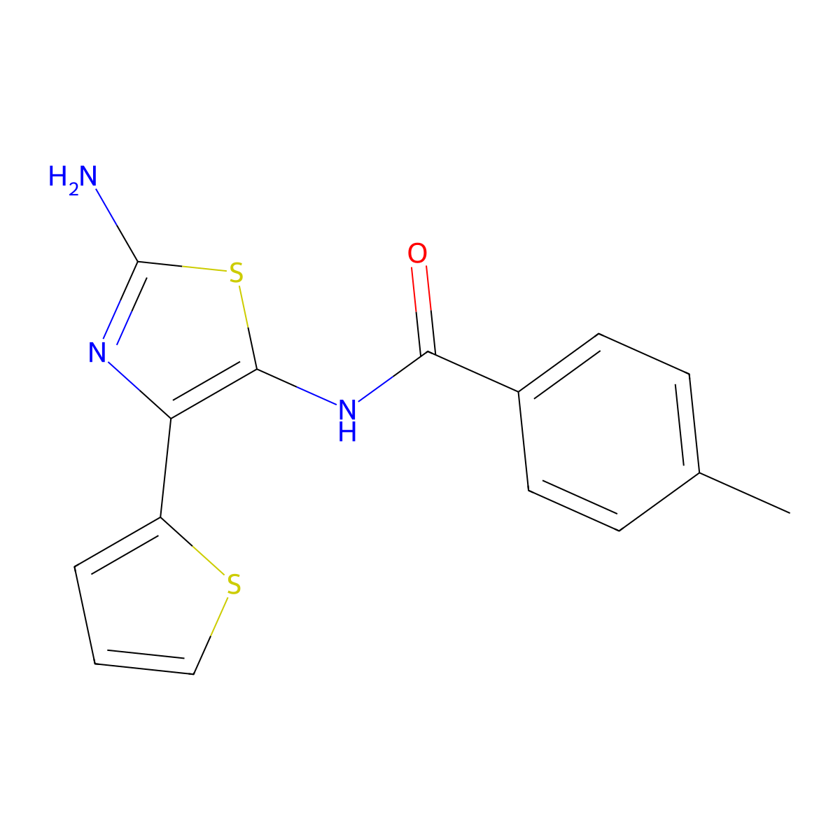 N-[2-amino-4-(thiophen-2-yl)-1,3-thiazol-5-yl]-4-methylbenzamide molecular structure, CAS 780775-43-1