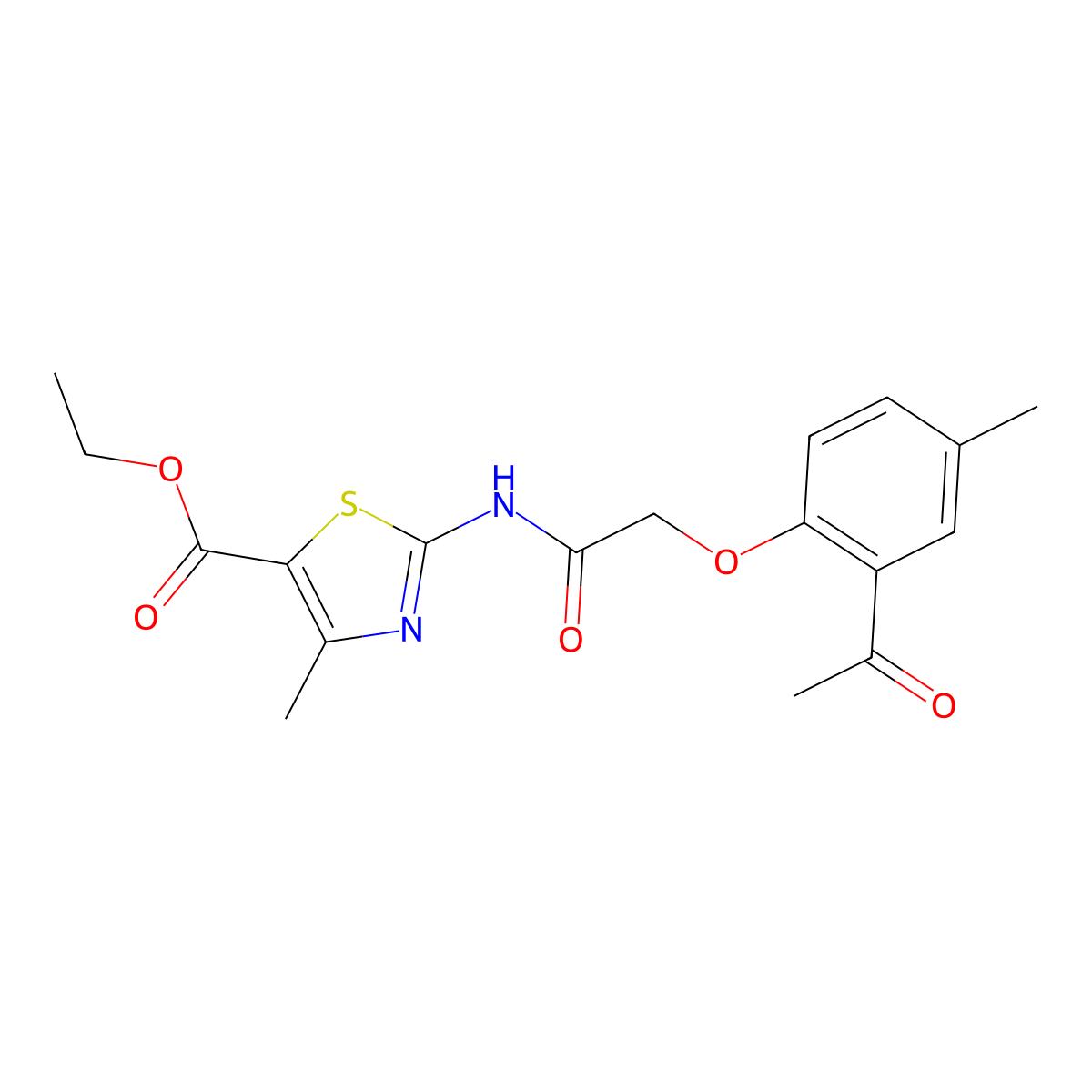 Ethyl 2-{[(2-acetyl-4-methylphenoxy)acetyl]amino}-4-methyl-1,3-thiazole-5-carboxylate molecular structure, CAS 780775-49-7