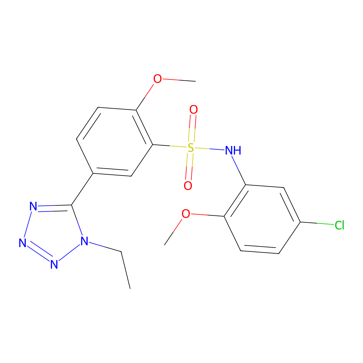 N-(5-chloro-2-methoxyphenyl)-5-(1-ethyl-1H-1,2,3,4-tetrazol-5-yl)-2-methoxybenzene-1-sulfonamide molecular structure, CAS 780775-57-7
