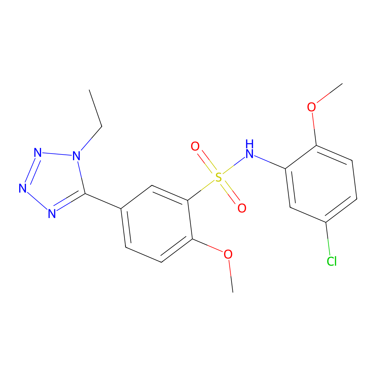N-(5-chloro-2-methoxyphenyl)-5-(1-ethyl-1H-1,2,3,4-tetrazol-5-yl)-2-methoxybenzene-1-sulfonamide molecular structure, CAS 780775-57-7