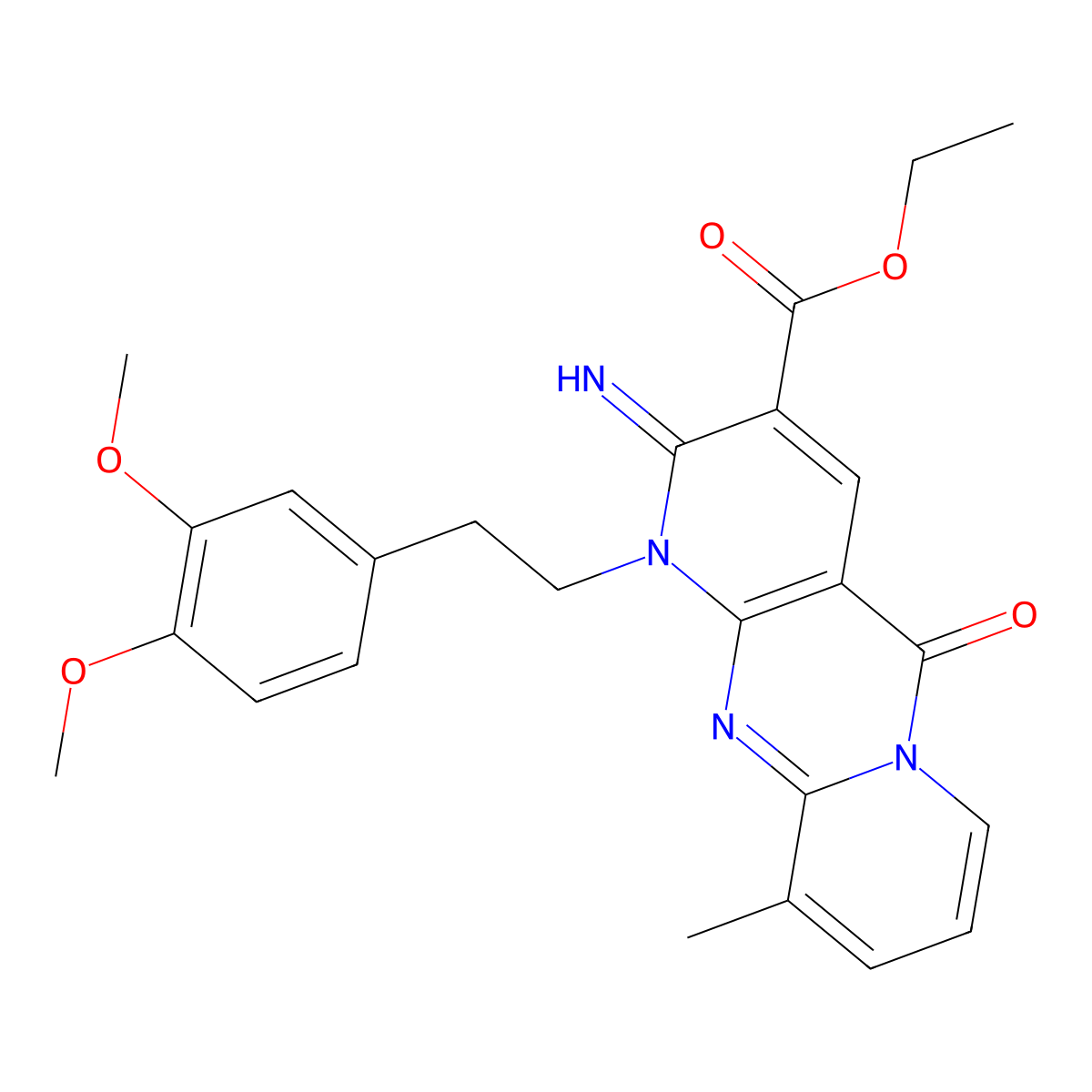 ethyl 1-(3,4-dimethoxyphenethyl)-2-imino-10-methyl-5-oxo-1,5-dihydro-2H-dipyrido[1,2-a:2,3-d]pyrimidine-3-carboxylate molecular structure, CAS 780777-42-6