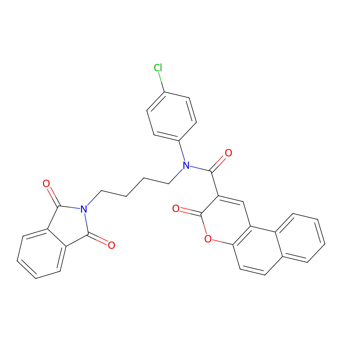 N-(4-chlorophenyl)-N-(4-(1,3-dioxoisoindolin-2-yl)butyl)-3-oxo-3H-benzo[f]chromene-2-carboxamide molecular structure, CAS 780777-48-2