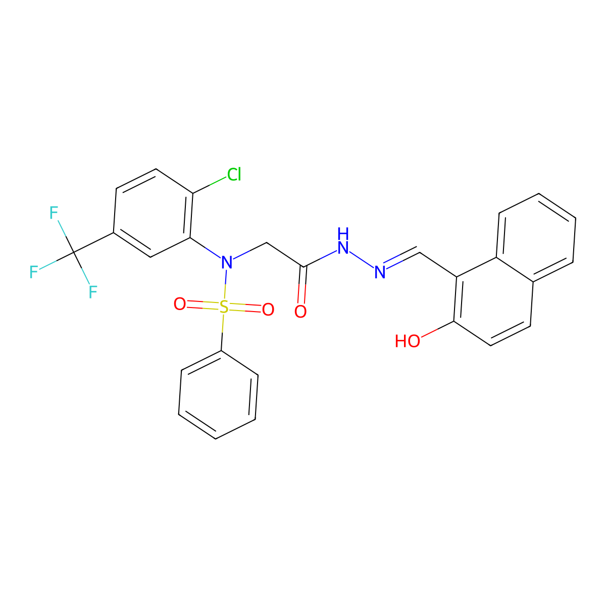 Glycine, N-[2-chloro-5-(trifluoromethyl)phenyl]-N-(phenylsulfonyl)-, [(2-hydroxy-1-naphthalenyl)methylene]hydrazide molecular structure, CAS 780780-00-9