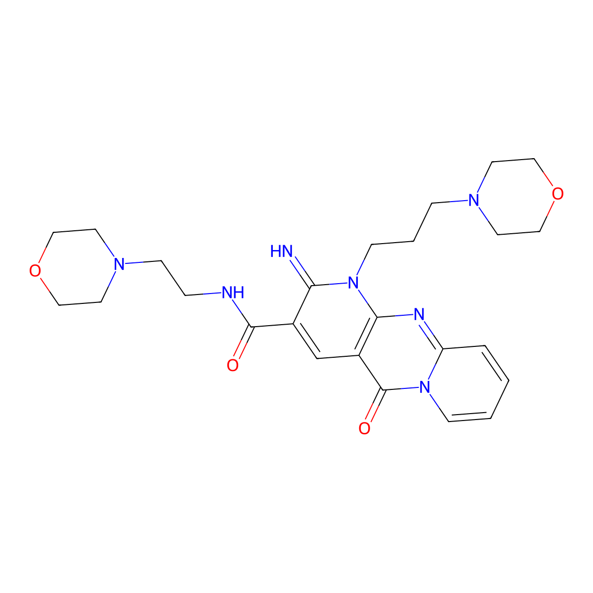 2-imino-N-(2-morpholin-4-ylethyl)-1-(3-morpholin-4-ylpropyl)-5-oxo-1,5-dihydro-2H-dipyrido[1,2-a:2',3'-d]pyrimidine-3-carboxamide molecular structure, CAS 780786-24-5